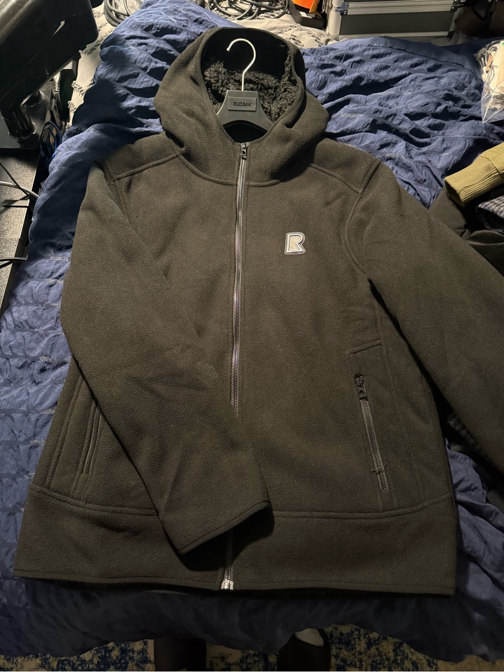 RUDSAK Men's Black Hooded Fleece Jacket with R Patch